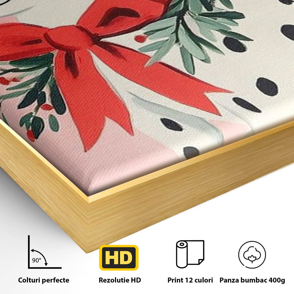 Detaliu al suprafetei: tablou canvas cu catel dalmatian, in rama de aluminiu auriu